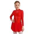 thumbnail image 1 of iEFiEL Girls Long Sleeve Dance Skirted Leotard Figure Ice Skating Gymnastics Leotard Dress Ballerina Dancewear Red 10, 1 of 7