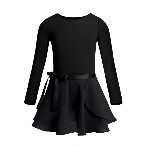iEFiEL Girls Long Sleeves Ballet Dance Gymnastics Leotard with Chiffon Tied Skirt Outfit Set
