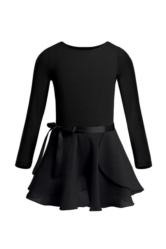 Girls Long Sleeves Ballet Dance Gymnastics Leotard with Chiffon Tied Skirt Outfit Set