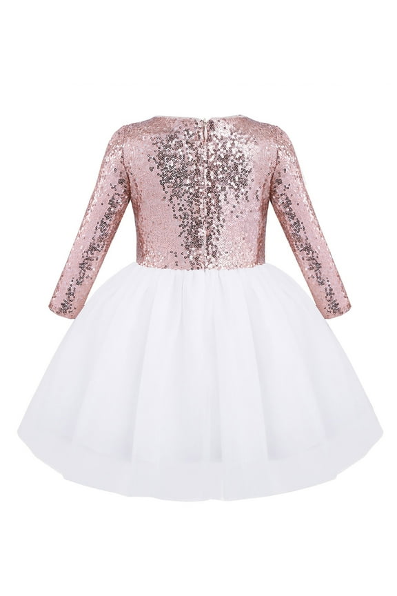 Girls Mesh Sequined Flower Girl Dress Princess Bridesmaid Birthday Party Dress with Headband