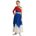 thumbnail image 1 of iEFiEL Girls Metallic Liturgical Praise Dance Dress Long Sleeve Asymmetrical Hem Church Robe Lyrical Dancewear Royal Blue 12, 1 of 7