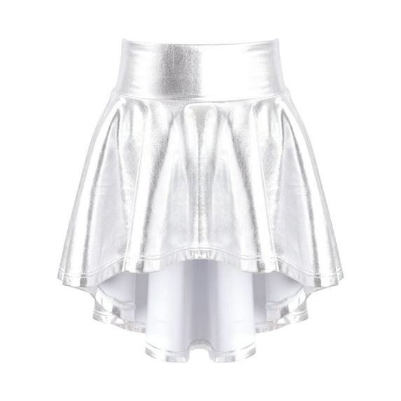 iEFiEL Girls Metallic Pleated Miniskirt Skort A-Line Scooter Skirt Dancewear Silver 14