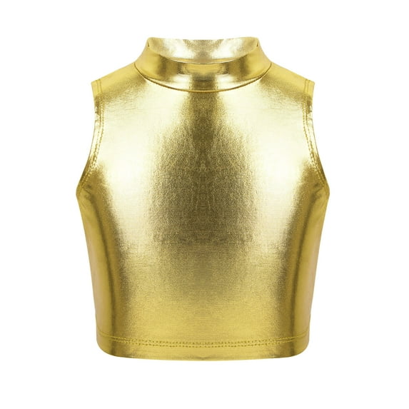 iEFiEL Girls Metallic Turtleneck Crop Tank Top for Ballet Dance Performance Workout Gold 10
