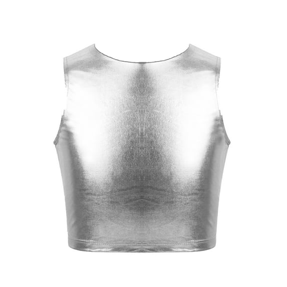 iEFiEL Girls Metallic Turtleneck Crop Tank Top for Ballet Dance Performance Workout Silver 16