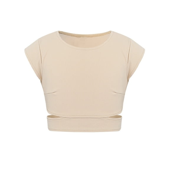 iEFiEL Girls Mock Neck Crop Top Athletic Jazz Hip Hop Dance Tops T-Shirt