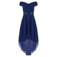 thumbnail image 1 of iEFiEL Girls Off-the-Shoulder Lace Chiffon Maxi Romper Dress Flower Girls Princess Pageant Ball Gown Navy Blue 8, 1 of 5