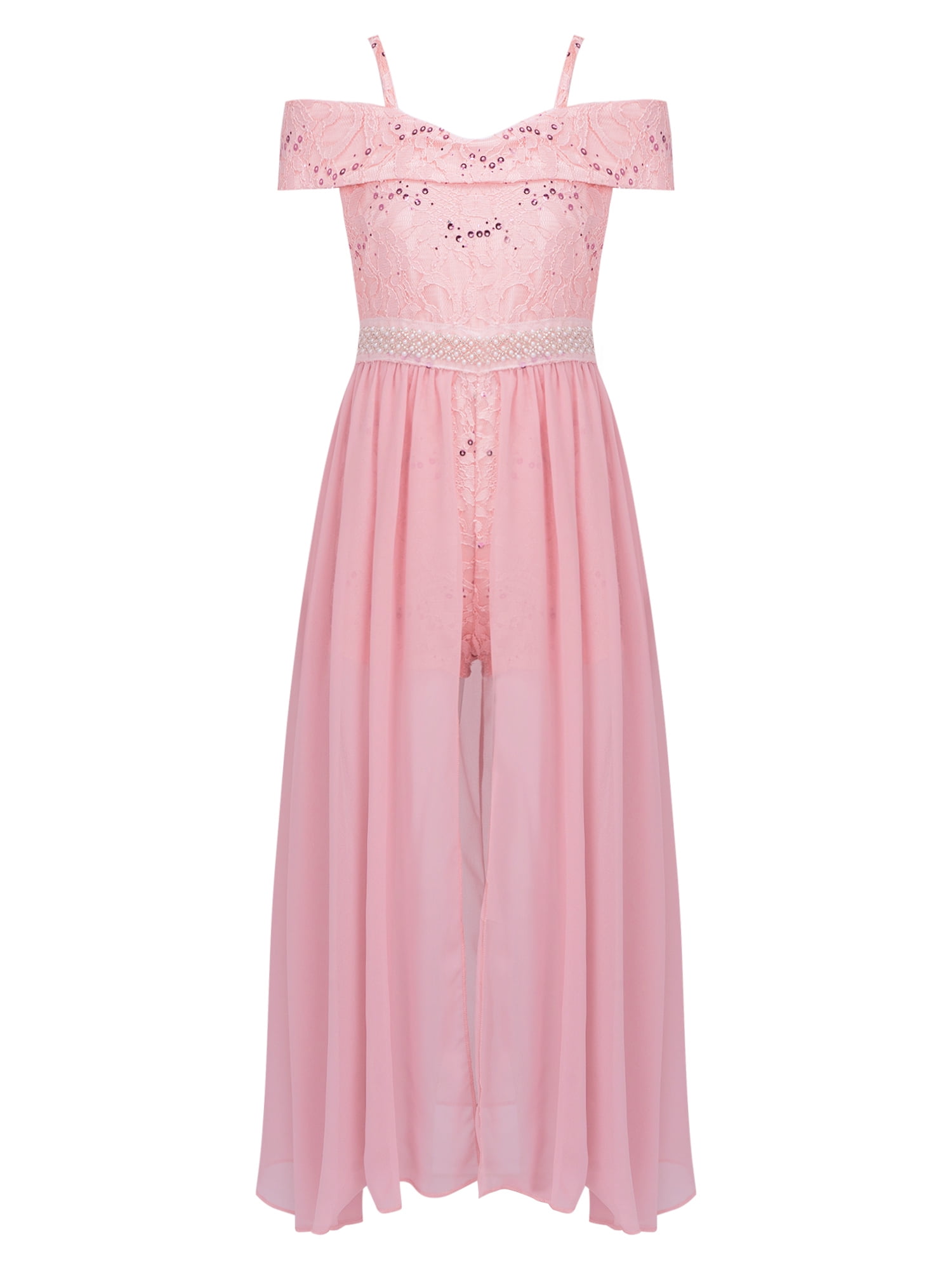 FEESHOW Girls Halter Maxi Romper Dress - Chiffon Pleated, Long Gown For Wedding, Party, Prom