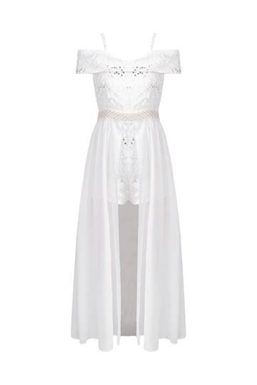 chinese dress ladies White Tiered Eyelet Lace Strapless Romper Dress main image 1