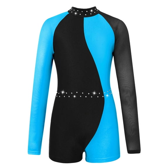 iEFiEL Girls One-piece Dance Jumpsuit Leopard Prints Open Back Gymnastics Dance Leotard Blue Green 10