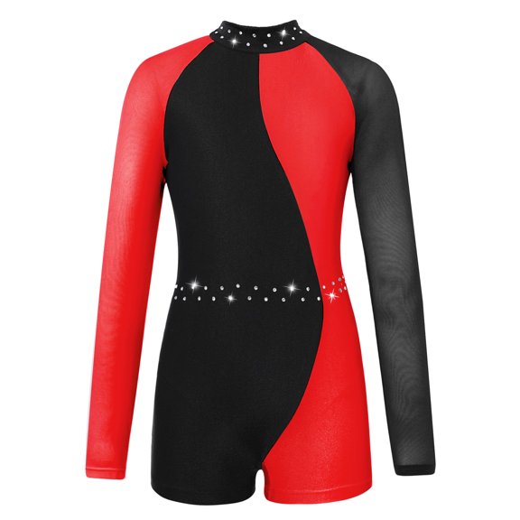 iEFiEL Girls One-piece Dance Jumpsuit Leopard Prints Open Back Gymnastics Dance Leotard Red 12