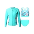 thumbnail image 1 of iEFiEL Girls Printed Swimsuit Long Sleeve Swim Tops with Strappy Back Crop Top Briefs Bathing Swimming Set Zipper Lake Green 8, 1 of 7