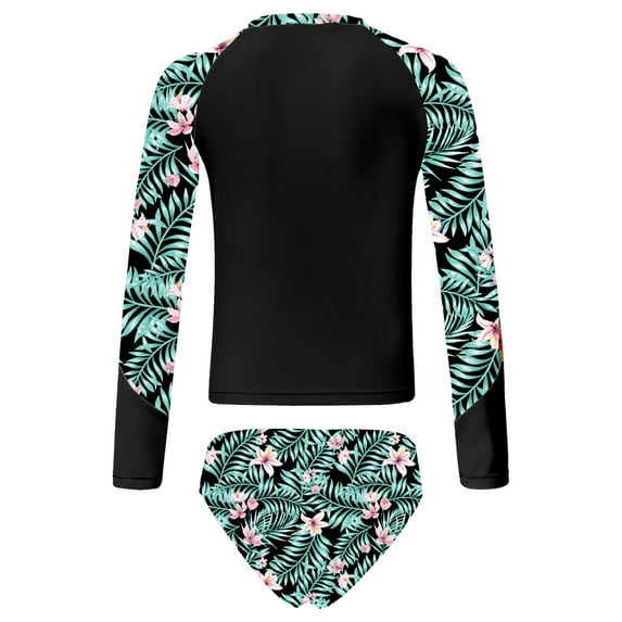 iEFiEL Girls Printed Swimwear Rashguard Set Long Sleeve Swim Tops with Briefs Swimsuit Outfit Bathing Suit Black 6