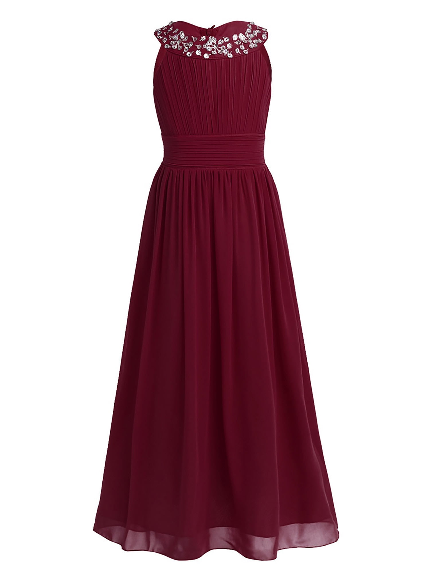 iEFiEL Girls Rhinestone Accent Wedding Bridesmaid Pageant Birthday Party Dress  Burgundy 4