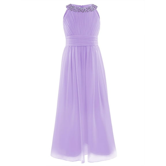iEFiEL Girls Rhinestone Accent Wedding Bridesmaid Pageant Birthday Party Dress Lavender 4