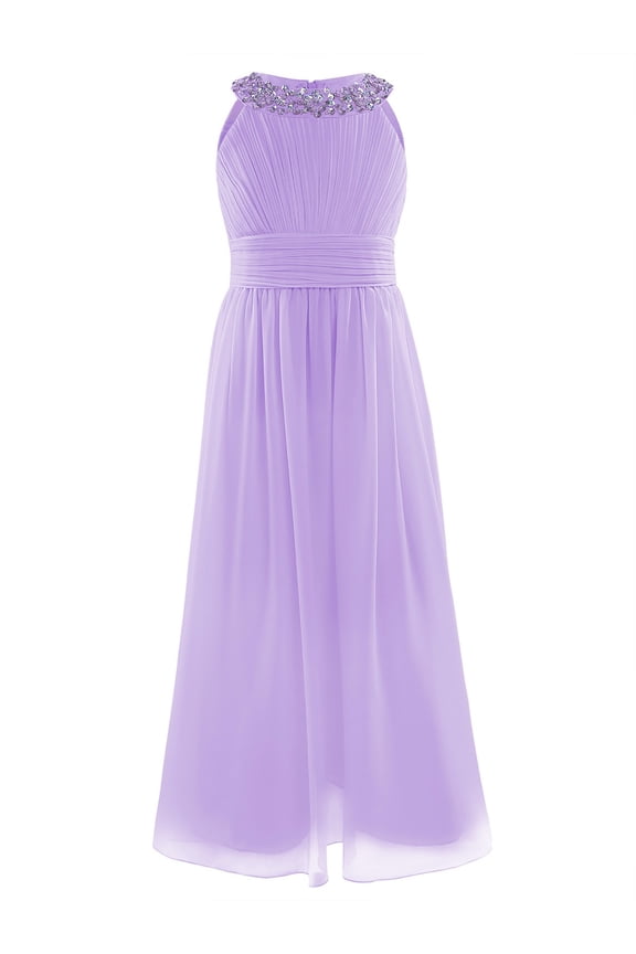 Girls Rhinestone Accent Wedding Bridesmaid Pageant Birthday Party Dress Lavender 4