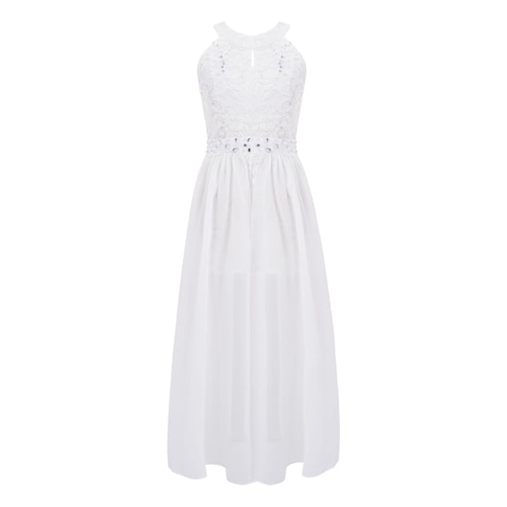 iEFiEL Girls Rhinestone Floral Lace Maxi Romper Dress for Pageant School Dance Birthday Party