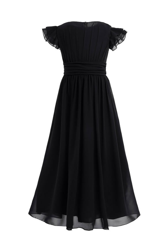 Girls Ruffles Bridesmaid Prom Gown Party Long Flower Girl Dress Black 8