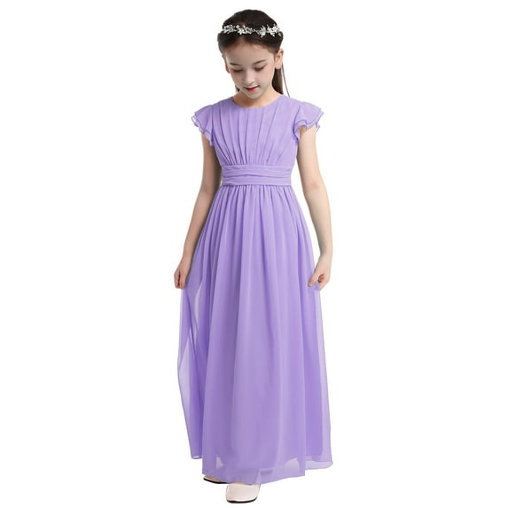 iEFiEL Girls Ruffles Bridesmaid Prom Gown Party Long Flower Girl Dress Lavender 12