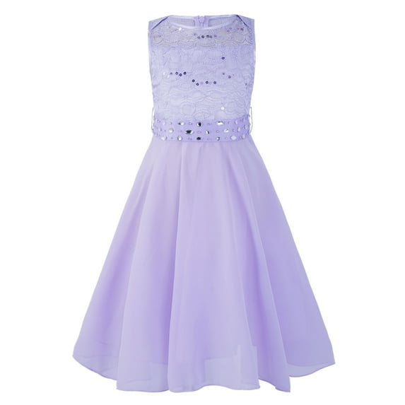iEFiEL Girls Sequined Lace Chiffon Flower Girl Dress 2 Layers Wedding Birthday Party Dress Lavender 2