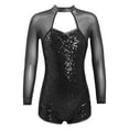 thumbnail image 1 of iEFiEL Girls Sequins Dance Leotard Biketard Mesh Patchwork Jumpsuit Dancewear, 1 of 5