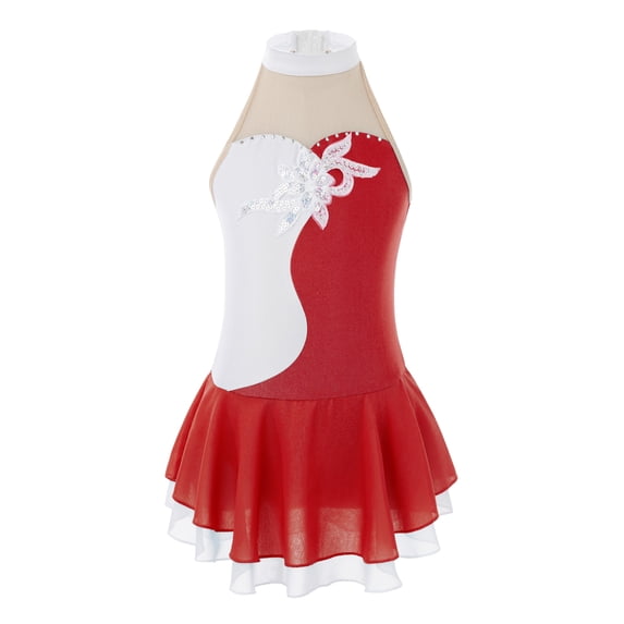 iEFiEL Girls Sequins Figure Skating Leotard Gymnastic Ballet Dance Performance Dress