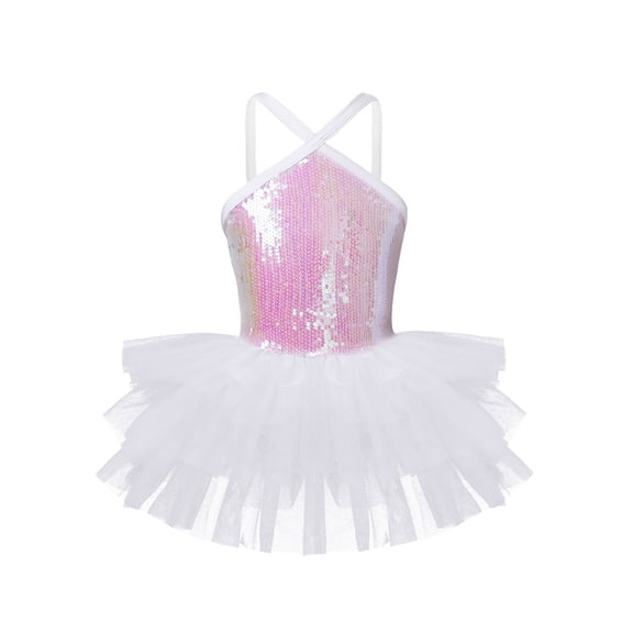 iEFiEL Girls Shine Dancewear Sequins Spaghetti Straps Ballet Tutu Leotard