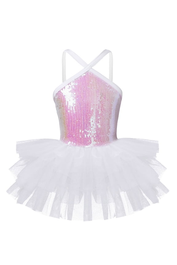 Girls Shine Dancewear Sequins Spaghetti Straps Ballet Tutu Leotard