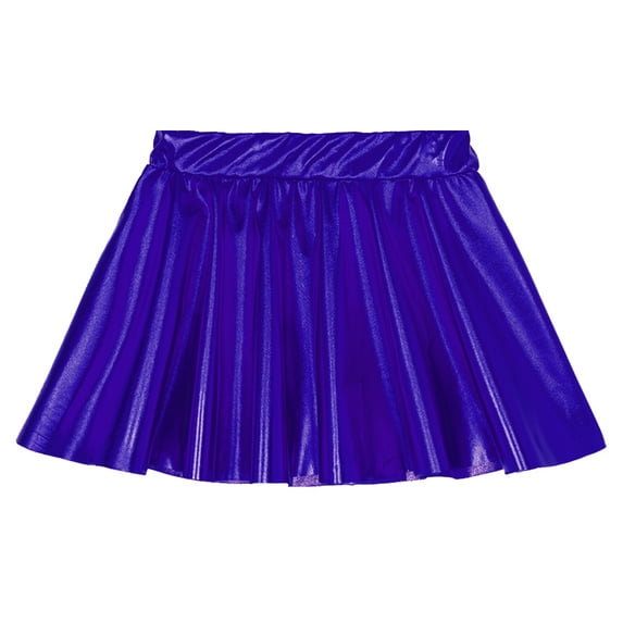 iEFiEL Girls Shiny Metallic Dance Skirt Flared Hip Hop Jazz Dance Skort Royal Blue-A L