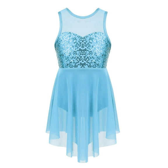 iEFiEL Girls Shiny Sequins Skating Dance Dress Criss-Cross Back Lyrical Dancewear