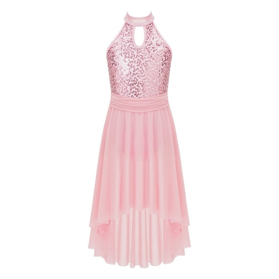 iEFiEL Girls Shiny Sequins Skating Dance Dress Criss-Cross Back Lyrical Dancewear
