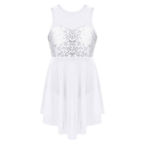 iEFiEL Girls Shiny Sequins Skating Dance Dress Criss-Cross Back Lyrical Dancewear