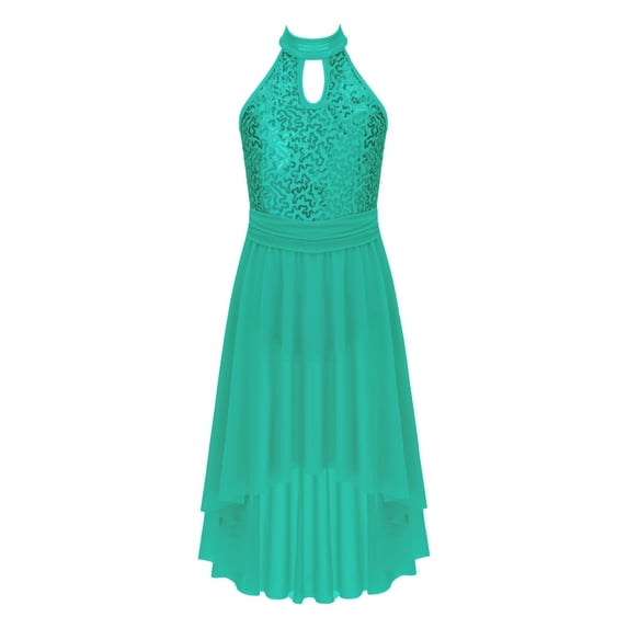 iEFiEL Girls Shiny Sequins Skating Dance Dress Criss-Cross Back Lyrical Dancewear