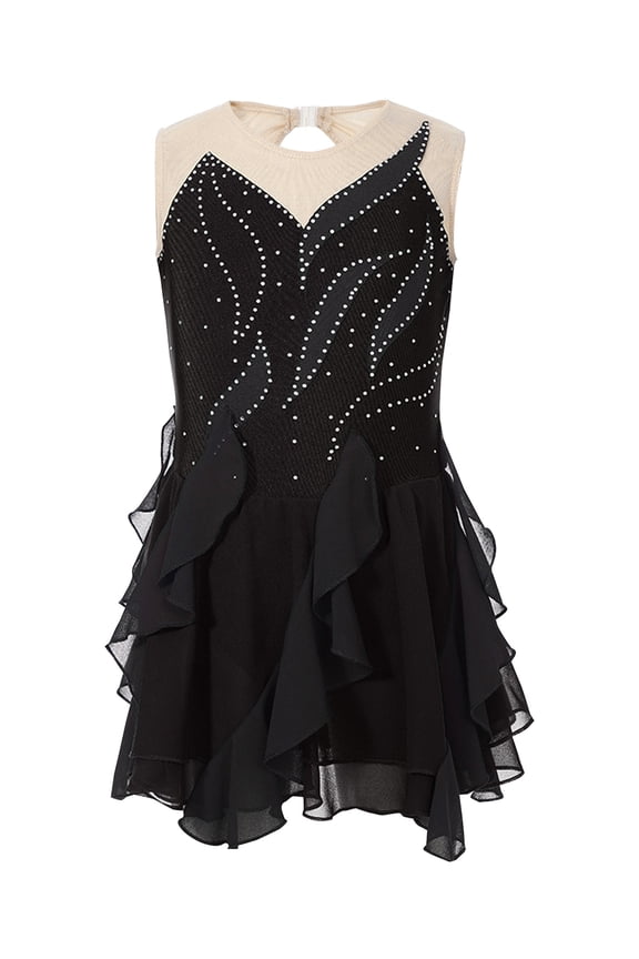 Girls Sleeveless Figure Skating Dress Shiny Rhinestone Rhythmic Gymnastics Ballet Leotard Dancewear Black 14