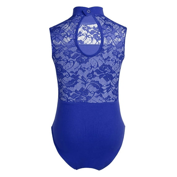 iEFiEL Girls Sleeveless Lace Back Ballet Dance Gymnastics Leotard Blue-B 13-14
