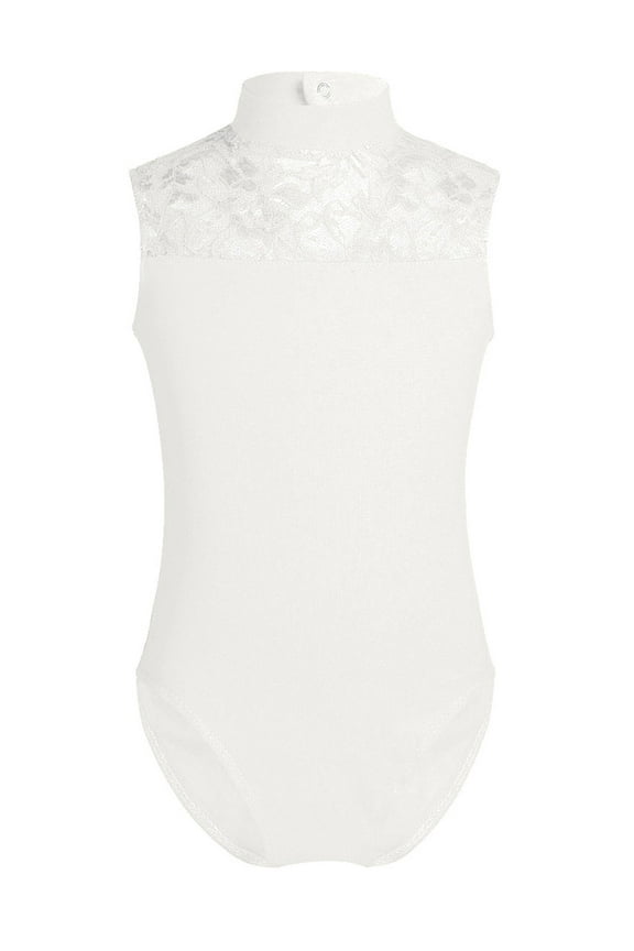 Girls Sleeveless Lace Back Ballet Dance Gymnastics Leotard Ivory 3XL