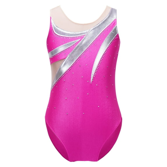iEFiEL Girls Sleeveless Shiny Rhinestone Dance Leotard Bronzing Cloth Ice Skating Gymnastics Bodysuit Costume