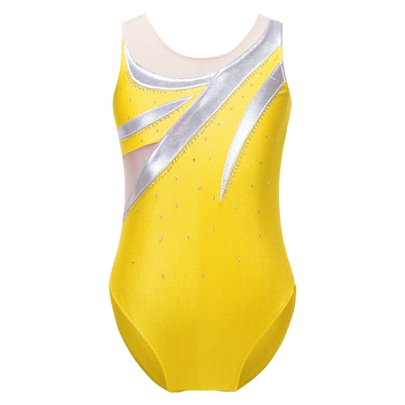 iEFiEL Girls Sleeveless Shiny Rhinestone Dance Leotard Bronzing Cloth Ice Skating Gymnastics Bodysuit Costume
