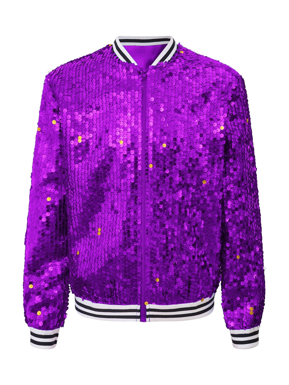 YONGHS Kids Girls Sparkly Sequins Baseball Coat Long Sleeve Disco Dance Party Bomber Jacket Purple 6