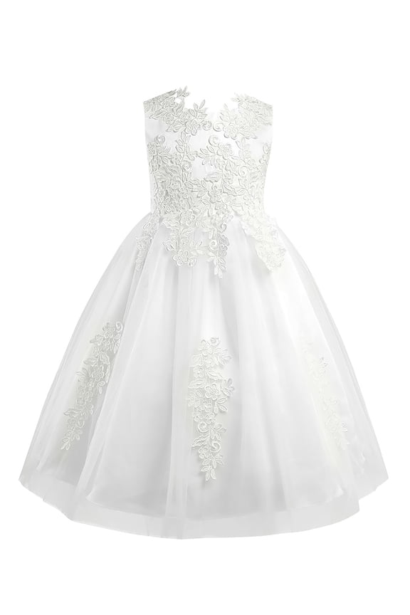Girls Water-soluble Lace Flower Girl Dress Princess Pageant Wedding Bridesmaid Birthday Party Dress Ivory 6