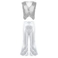 thumbnail image 1 of iEFiEL Girls Youth Two-piece Stage Performance Outfit Shiny Sequins Vest with Flare Pants Set Jazz Hip Hop Dancewear Silver 10-12, 1 of 5