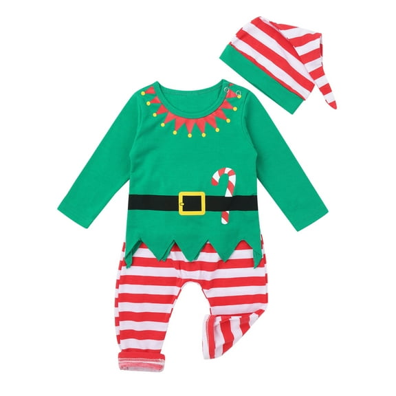 iEFiEL Infant Baby Girls Christmas Outfit,Long Sleeve Tops Pants Hat Set,Sizes 0-18M