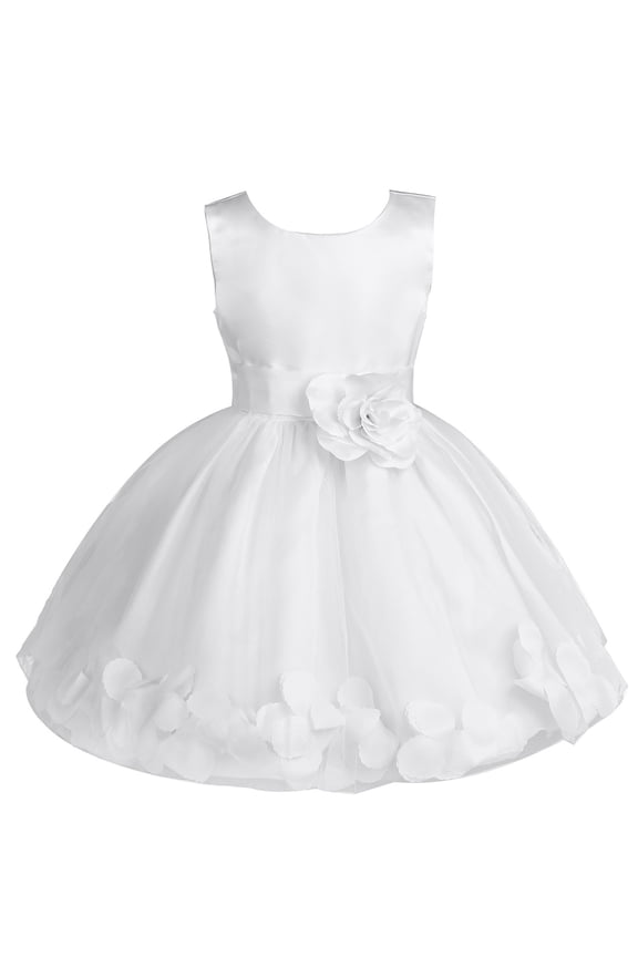 Infant Baby Girls Satin Bowknot Flower Girl Dress Petals Tulle Wedding Pageant Dress White 8