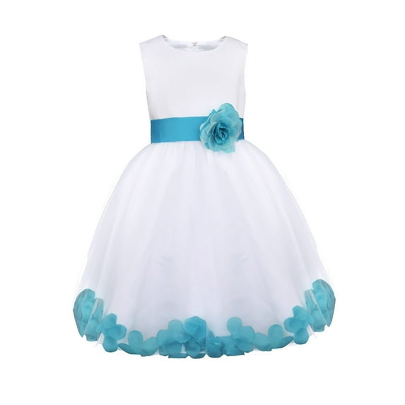 iEFiEL Infant Baby Girls Satin Bowknot Flower Girl Dress Petals Tulle Wedding Pageant Dress Blue 8