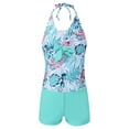 thumbnail image 1 of iEFiEL Kids Big Girls Tankini Swimsuit 2pcs Stripes Printed Swimwear Halter Tankini Bathing Suit Set Size 8-16 Mint Green Leaves 8A, 1 of 7