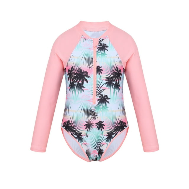 iEFiEL Kids Big Little Girls Onepiece Swimsuit Zippered Rash Guard