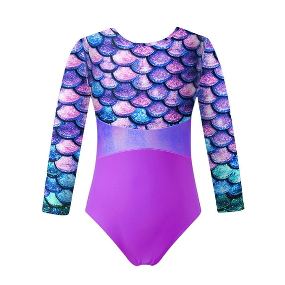 iEFiEL Kids Big Little Girls One-piece Swimsuit Zippered Rash Guard Bathing Suit Purple Fish Scales 6
