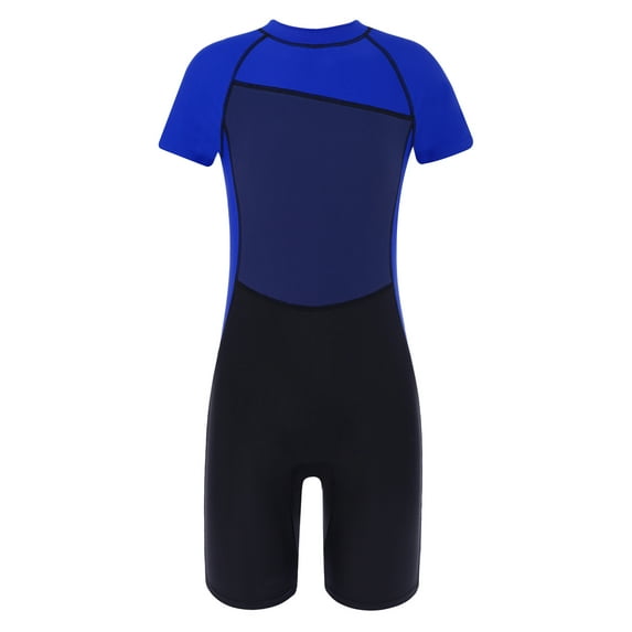 iEFiEL Kids Boys Tween One-piece Swimsuit Rash Guard Zippered Short Wetsuit Swimwear Bathing Suit Royal Blue 6
