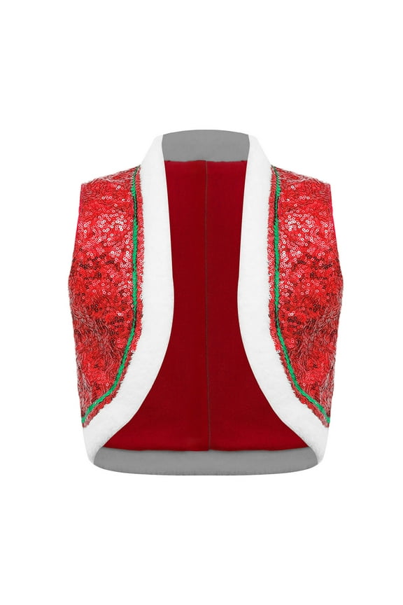 Kids Christmas Waistcoat Top Sleeveless Santa Elf Vest Dance Stage Performance Outfit for Boys Girls Red 6
