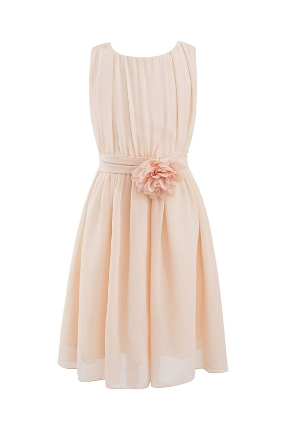 Kids Flower Girls Chiffon Dress Ruched Neckline Ball Gown Juniors Bridesmaid Dress Pink 4