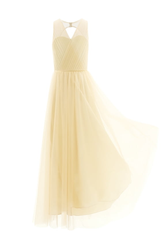 Kids Flowy Flower Girl Dress Cutout Back Wedding Birthday Party Dress Champagne 4